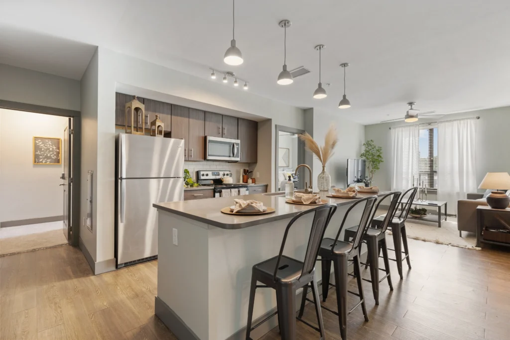 Modern kitchen with stylish decor.