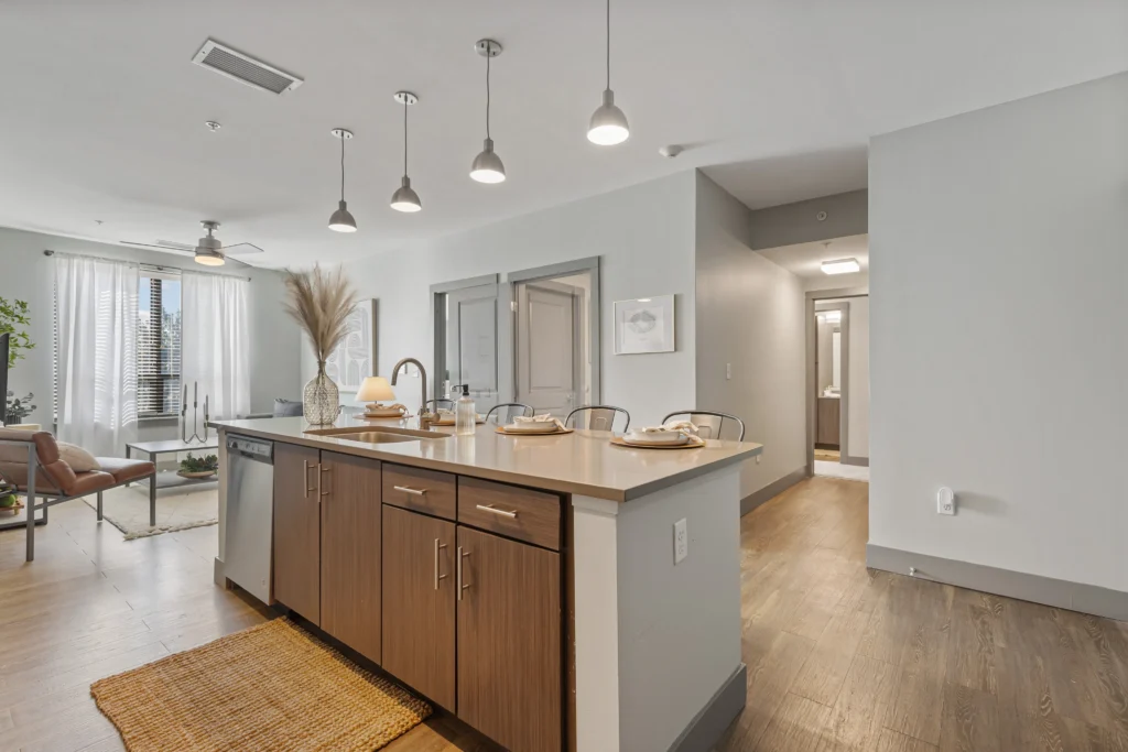 Bright and modern kitchen with large island